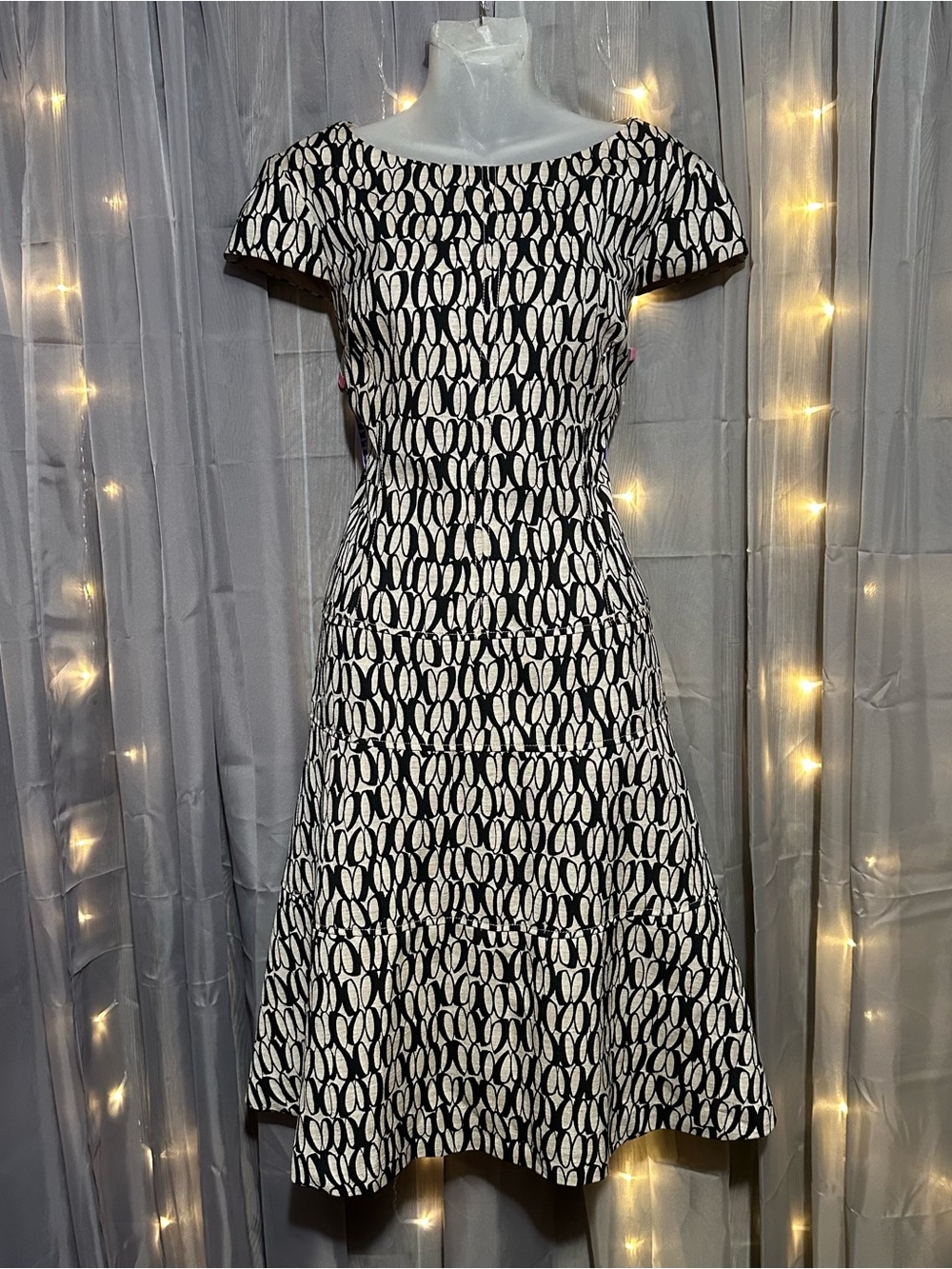 Anne Klein black and tan cap sleeve midi dress Sz 16